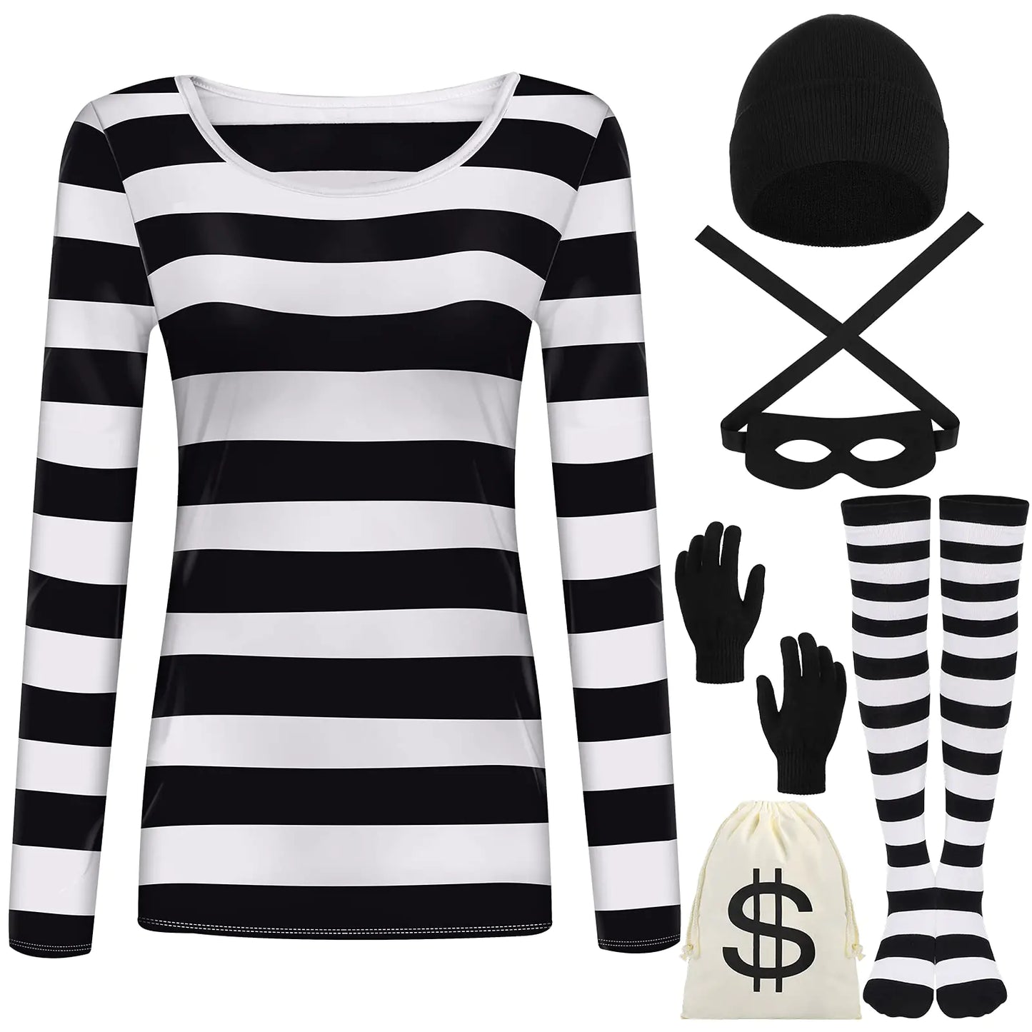 URATOT Womens Robber Costume Set Cosplay Thief Accessories for Halloween Party