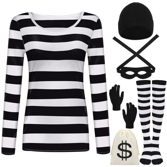 URATOT Womens Robber Costume Set Cosplay Thief Accessories for Halloween Party