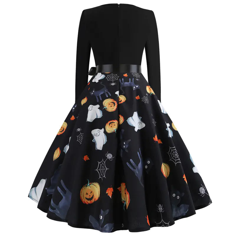 Halloween Printed Long Sleeve Dress