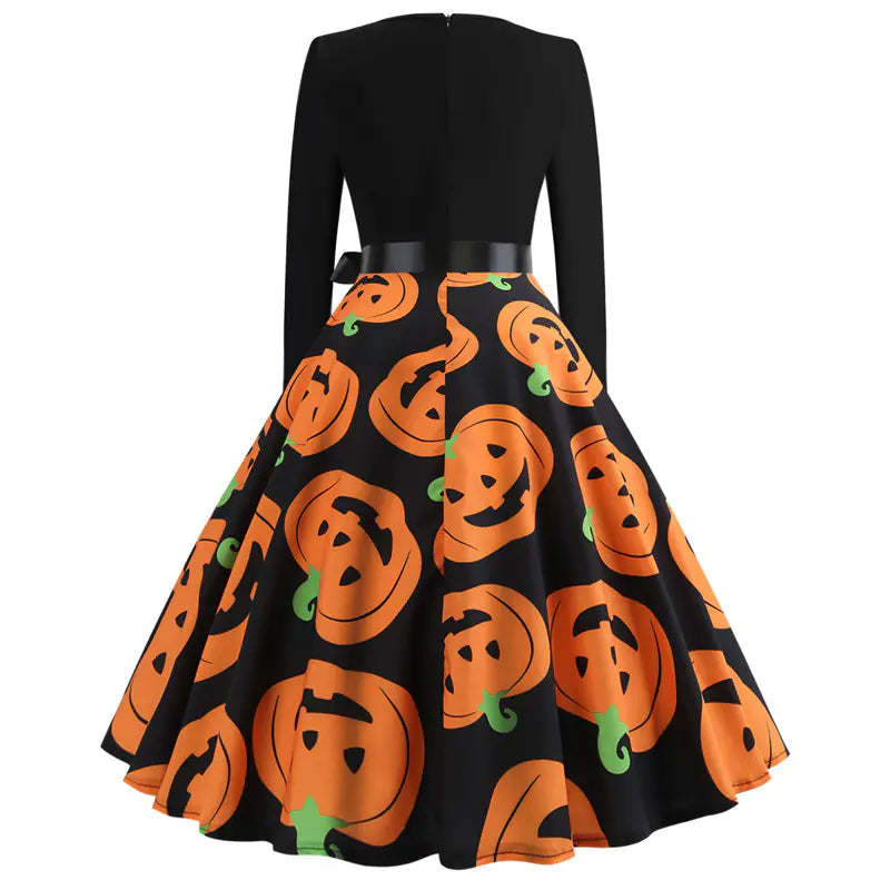 Halloween Printed Long Sleeve Dress
