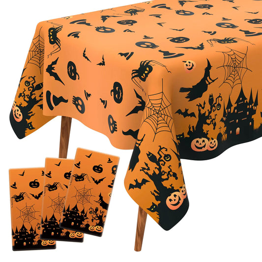 Halloween Tablecloth 3 Pcs Plastic Tablecloth for Halloween Rectangle Disposable Table Cover Waterproof Tablecover for Halloween Party Decoration Outdoor Dinner Kitchen Home Decor 54 x 108 inches