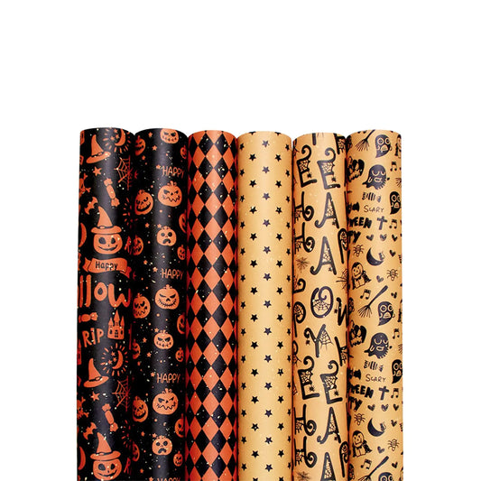 sorkwo Halloween Wrapping Paper Sheet 6 Sheets Halloween Pattern Paper Flat Wrapping Paper Sheets Gift Wrapping Paper with 6 style for Halloween Birthday Party Gift